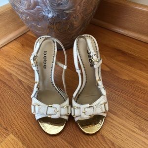 Bebe white buckle heels